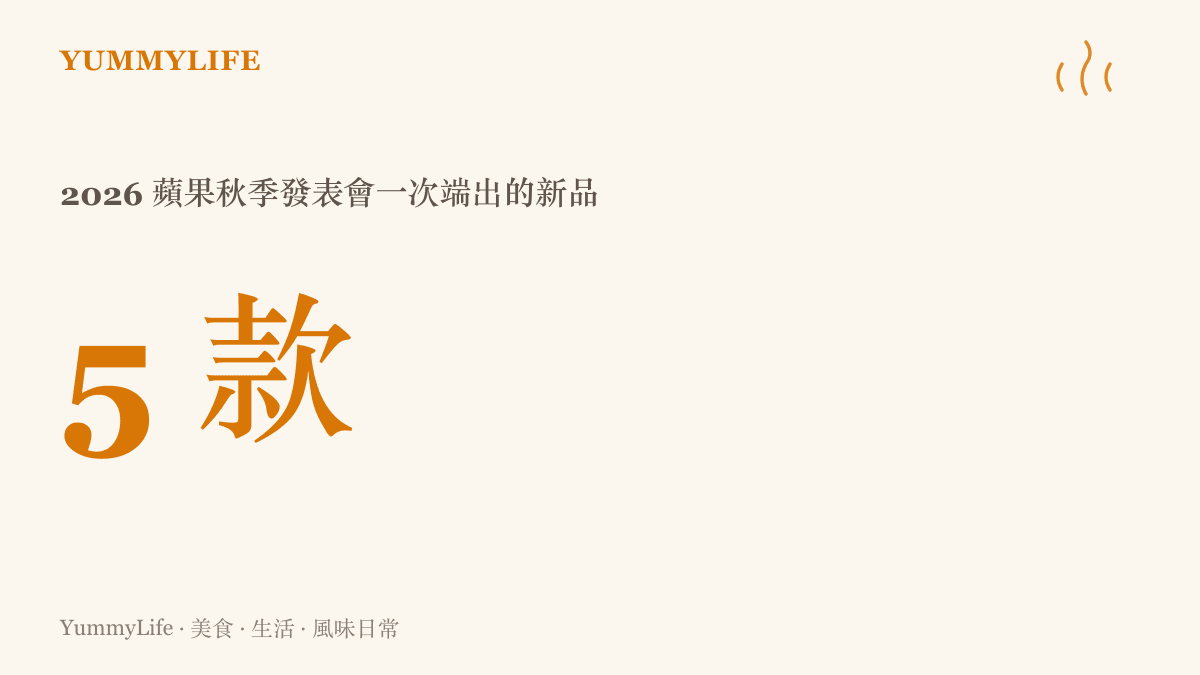 統計圖卡呈現2026蘋果秋季發表會一次發表五項新品的規模，涵蓋iPhone 18 Pro系列、可折疊的iPhone Duo與新一代手錶和耳機