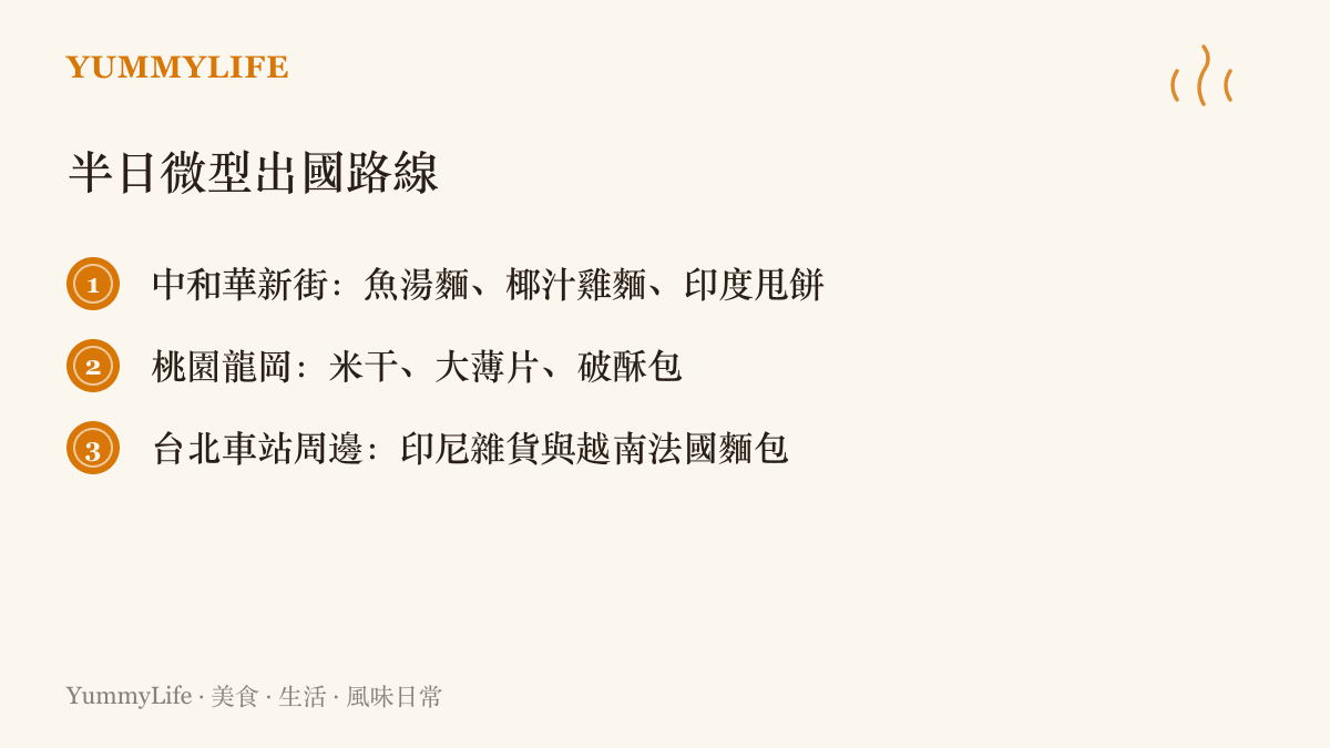 半日微型出國路線，整理了中和華新街的緬甸小喫、桃園龍岡的雲南點心與臺北車站周邊的東南亞滋味