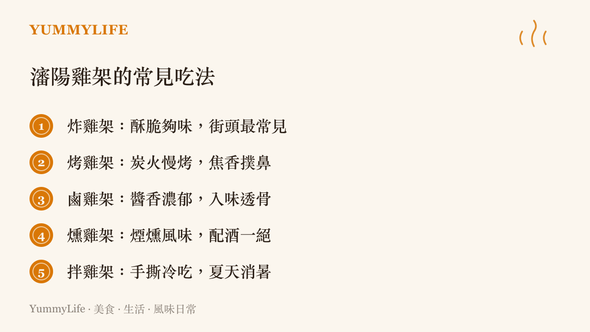 瀋陽雞架的五種經典做法條列圖卡，從炸雞架到拌雞架一次看懂