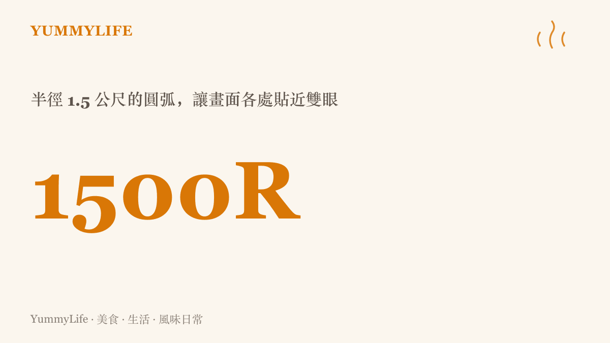 統計圖卡呈現戴爾 SE3426DW 曲面螢幕的 1500R 曲率，代表螢幕取自半徑 1.5 公尺圓的一段弧線，讓畫面每個位置與雙眼距離更接近