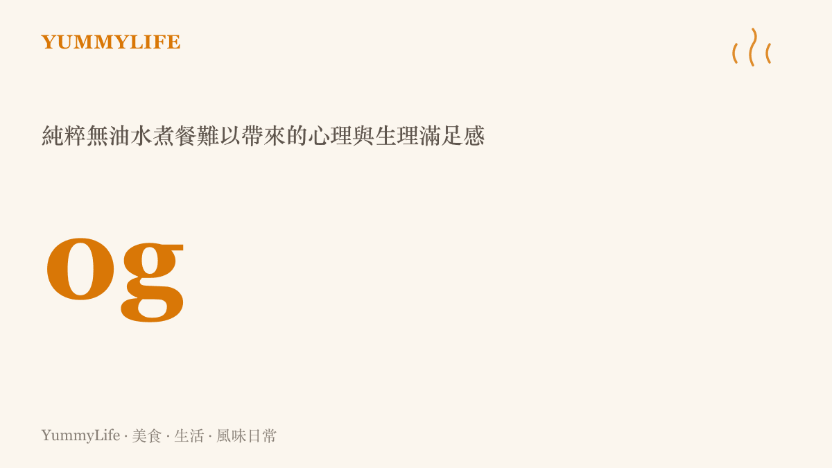 呈現無油水煮餐無法提供身體所需油脂與飽足感的數據概念圖