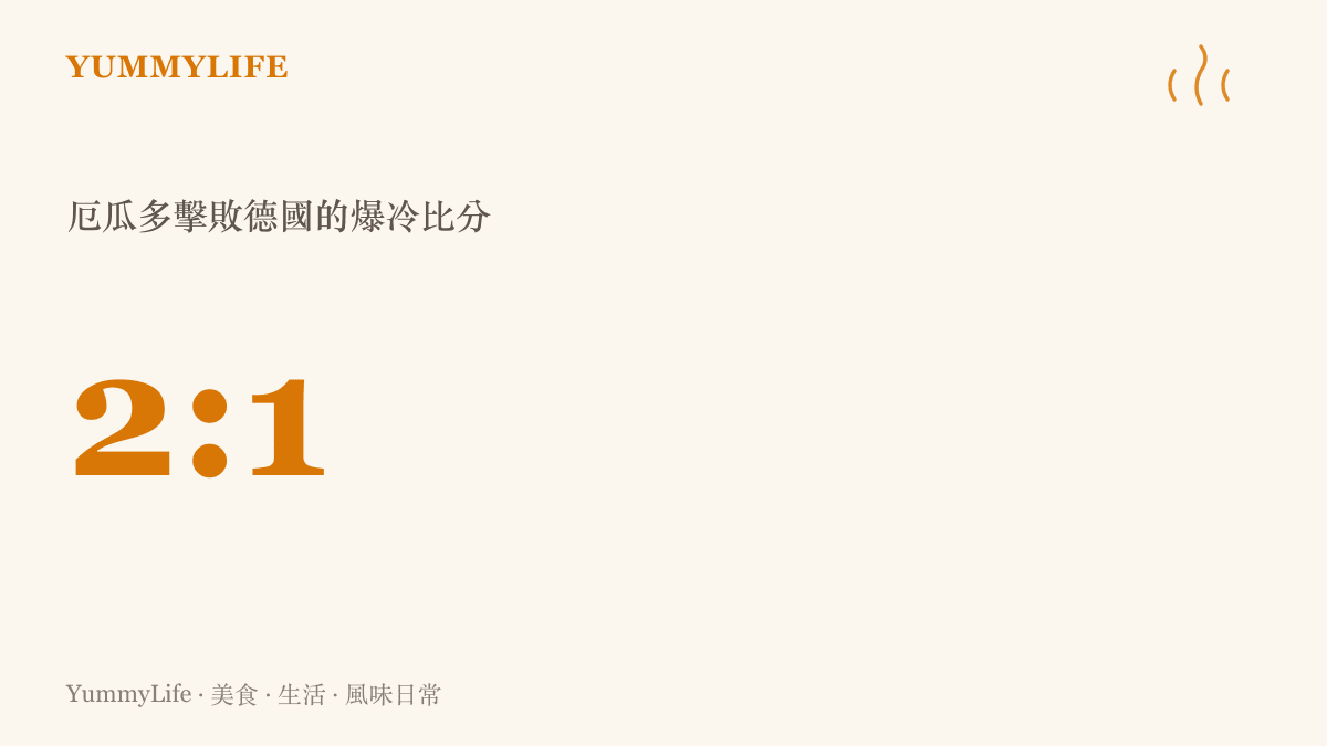 一張呈現厄瓜多以二比一擊敗德國的比數圖卡，象徵著賽場上充滿未知與驚喜的爆冷時刻
