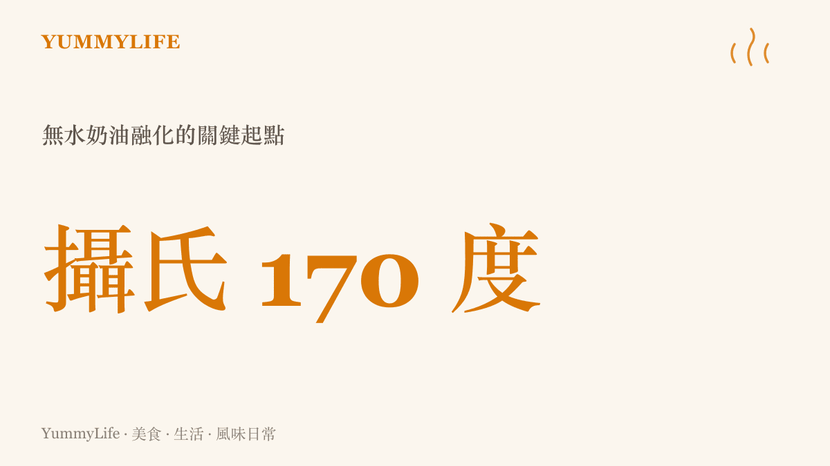 統計圖卡呈現無水奶油在攝氏一百七十度時完全融化並散發焦糖香氣的數值