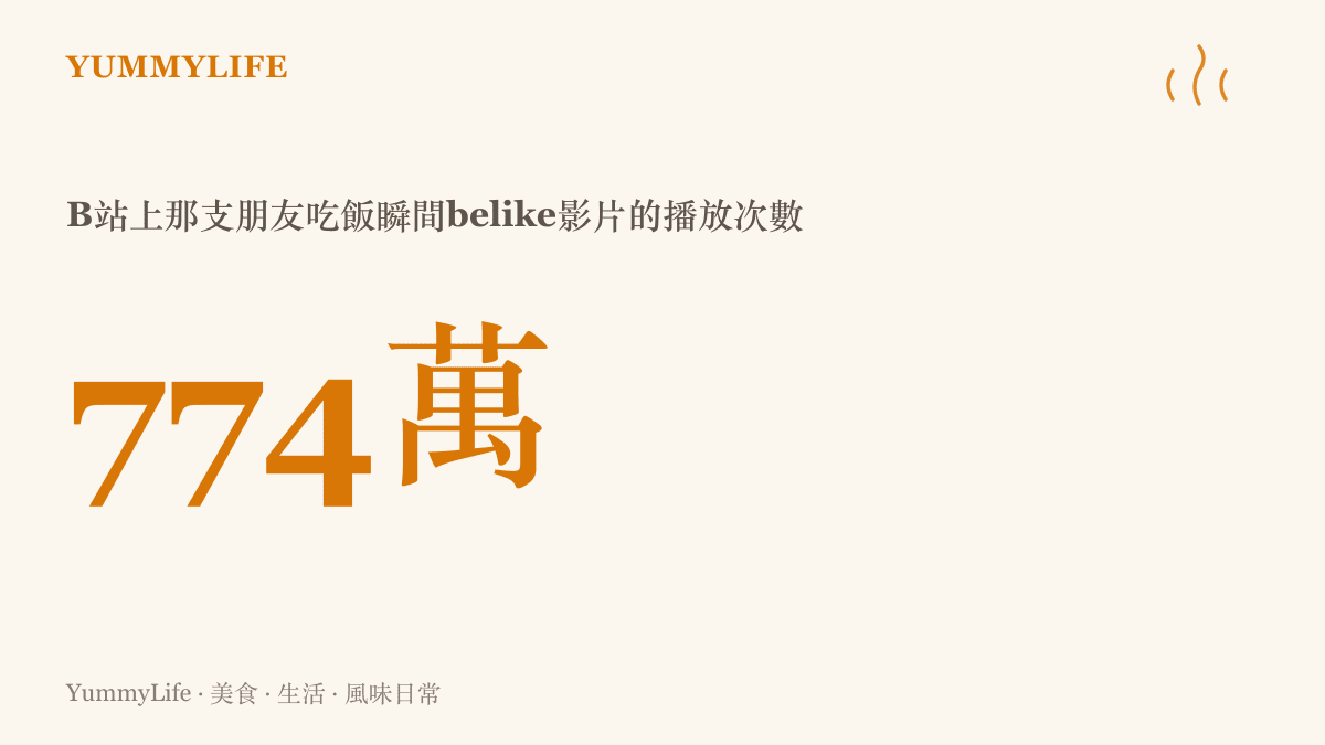 統計圖呈現B站上一支拍朋友喫飯瞬間的belike影片，播放次數高達七百七十四萬，反映這類題材在連假期間的共鳴規模