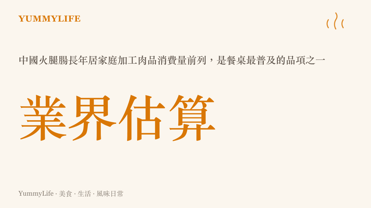 火腿腸在中國加工肉品家庭消費量居前的統計圖卡