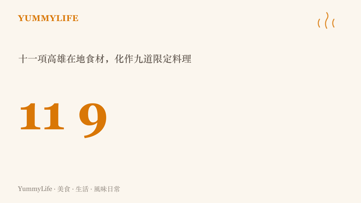 統計圖卡呈現高雄農業局與高雄萬豪合作案中，十一項在地食材轉化為九道限定料理的數量對照