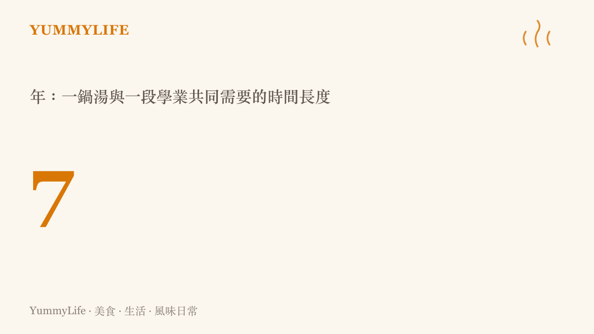 一張海報寫著數字七，象徵七年時間熬煮出的溫厚風味