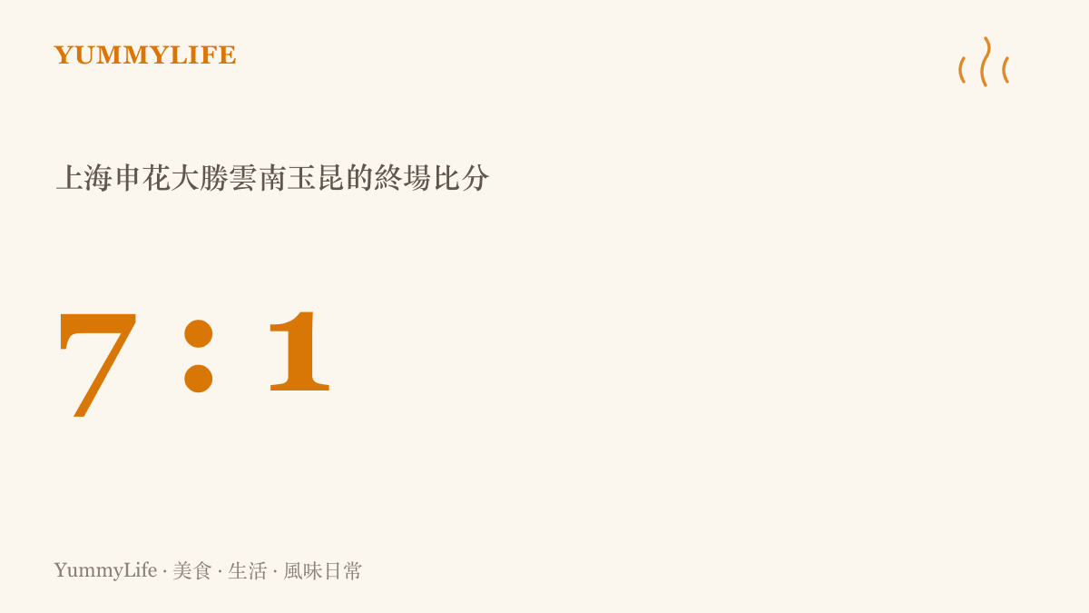 數據圖卡呈現上海申花以七比一大勝雲南玉昆的終場比分，單場七顆進球的比賽成為熱搜話題