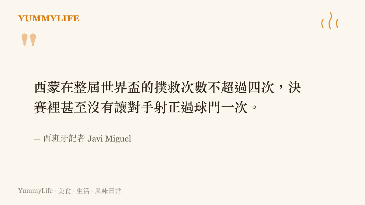 引述西班牙記者對西蒙獲獎的質疑，指出其在決賽中幾乎無事可做的諷刺現象