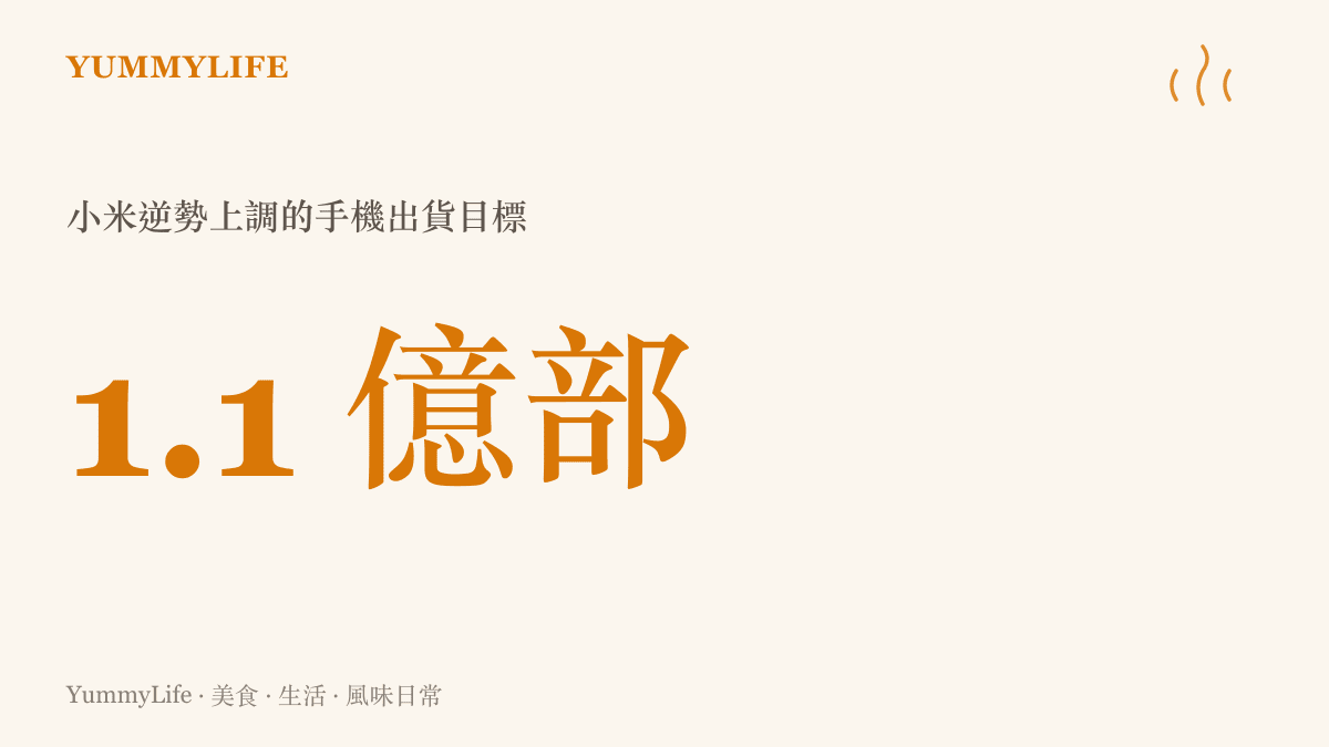 統計圖卡呈現小米將今年手機出貨目標上調至一點一億部的市場動態