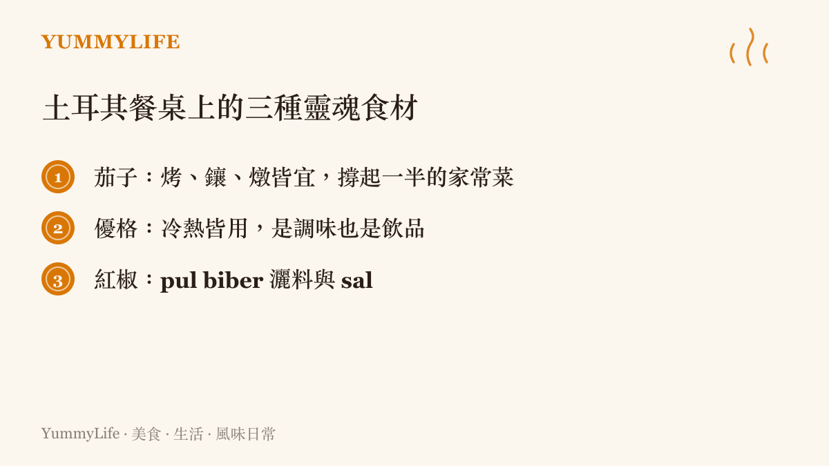 土耳其餐桌三種靈魂食材茄子優格紅椒條列圖卡