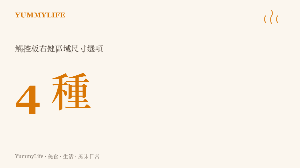 微軟 Windows 11 作業系統提供四種不同的觸控板右鍵點擊區域尺寸選項