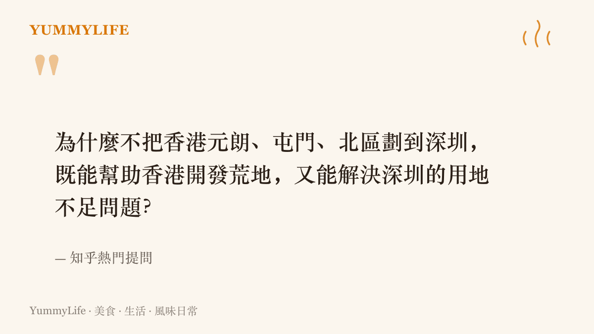 知乎熱門提問原文，提問者建議把香港元朗、屯門與北區劃歸深圳，用來開發荒地並紓解深圳的用地不足